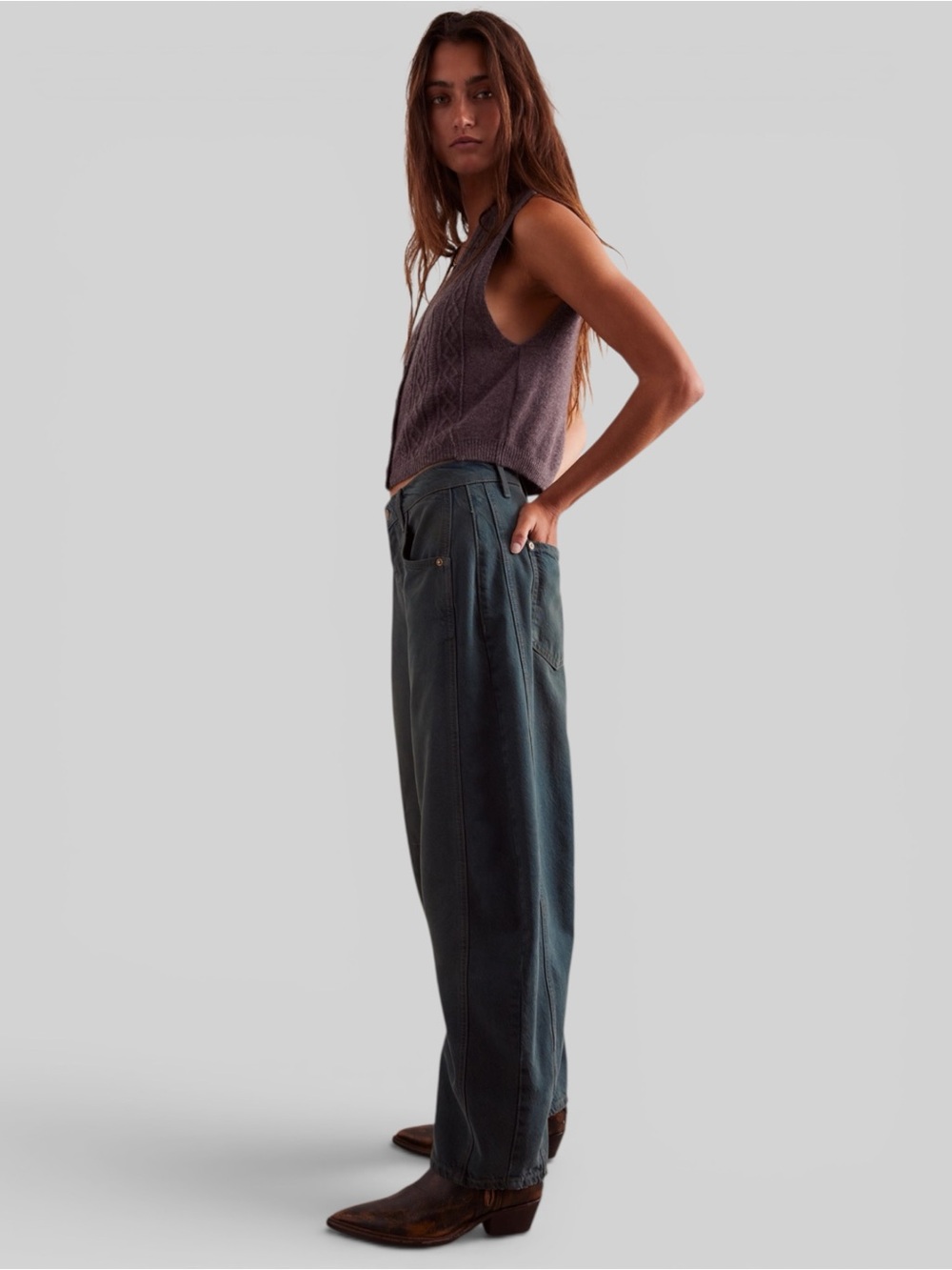 We The Free Good Luck Mid-Rise Barrel Jeans. Luke Green - Picture 3 of 8